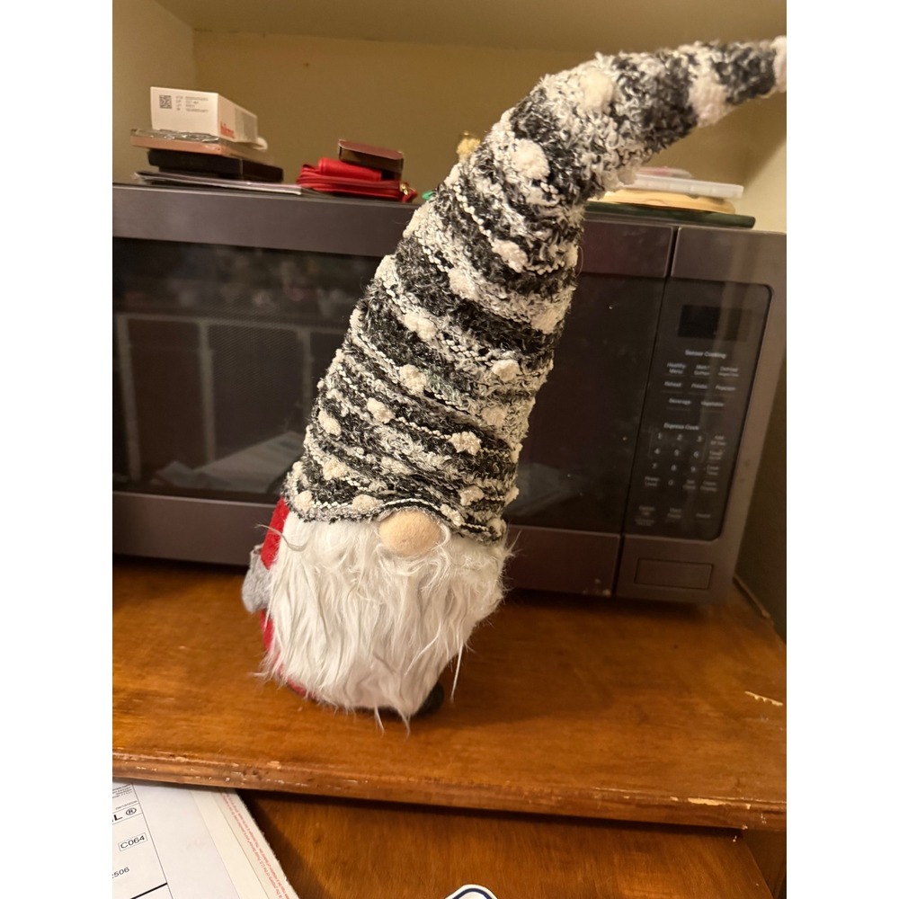 Christmas Holiday Gnome Plush Red Black White Knit Hat Scandinavian Tomte Decor